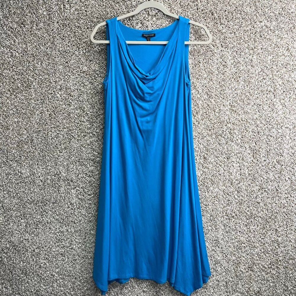 Eileen Fisher Dress Women’s XS Blue Jersey Stretch Knit Sleeveless Tank Midi